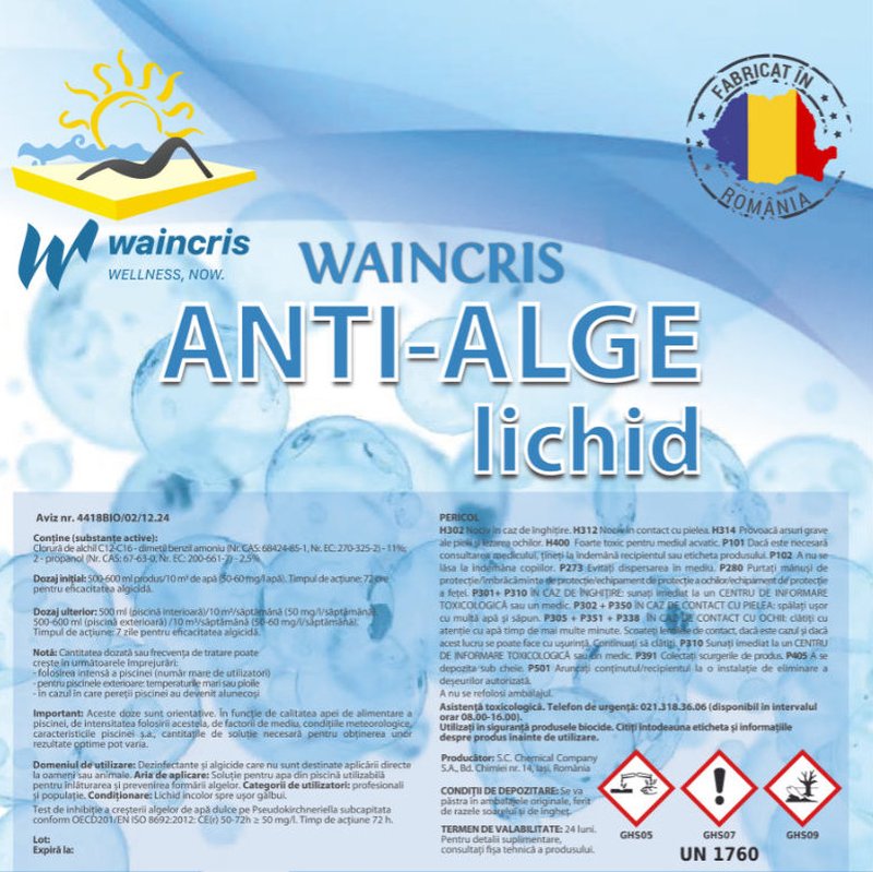 Anti-alge, algicid piscine Waincris 1 litru